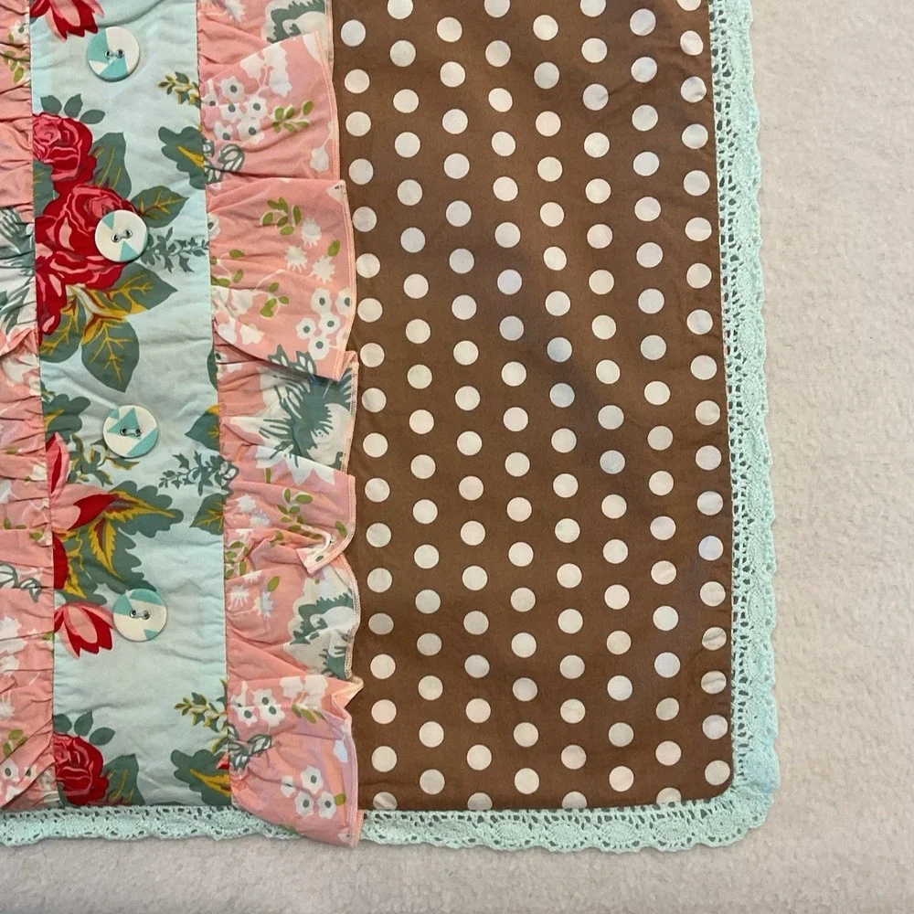 Matilda Jane Lazy Days Pillow Sham Brown Polka Dots Pink Floral Ruffles Lace